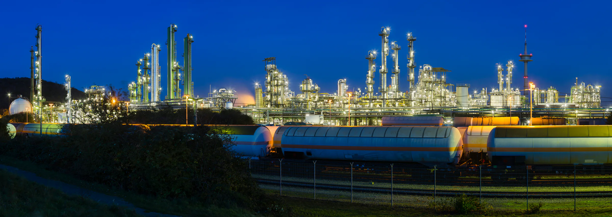 Industrial plant illuminated at night