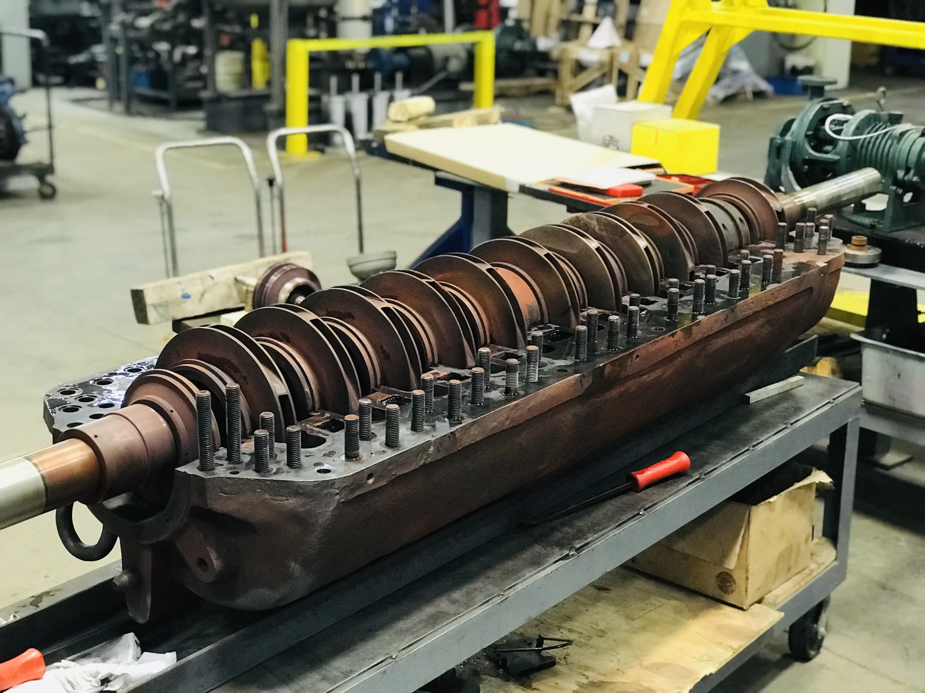 Pump rotor and internal components exposed in an open casing